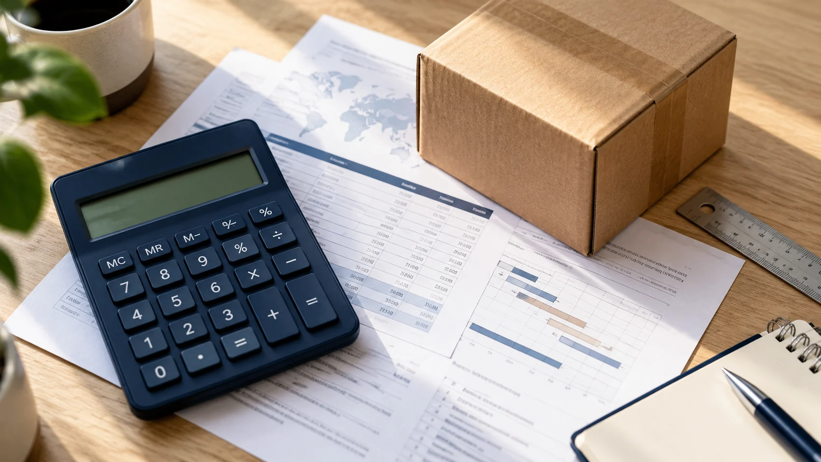 Calculator, shipping carton and procurement planning documents